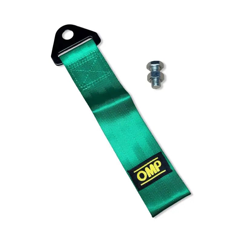 OMP Branded Tow strap complete with Nut/Bolt - Green - Tow Strap