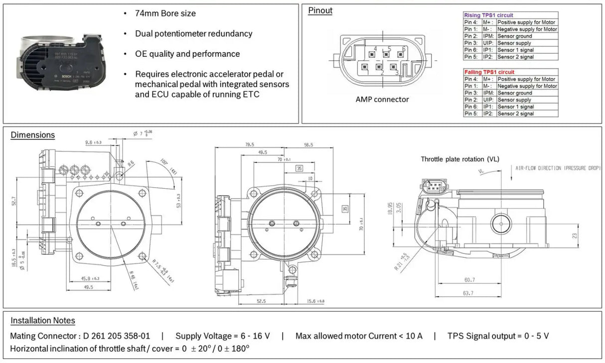 Electronic Throttle Body Kit - 74mm (ETB74) - Throttle Body