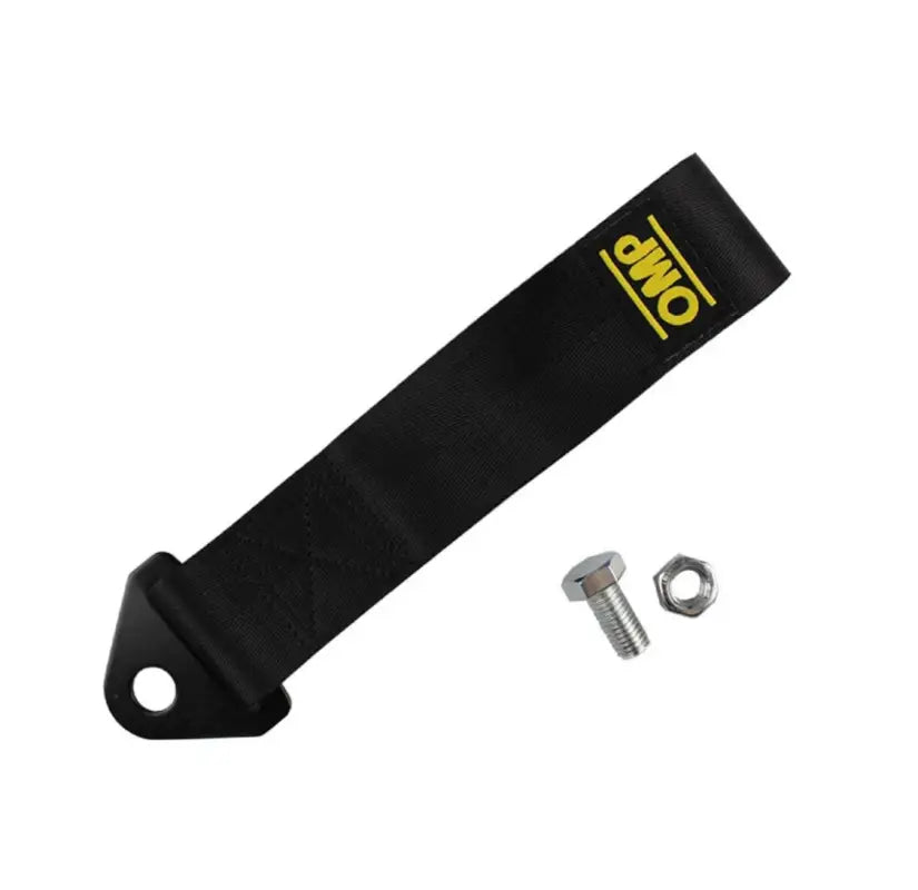 OMP Branded Tow strap complete with Nut/Bolt - Black - Tow Strap