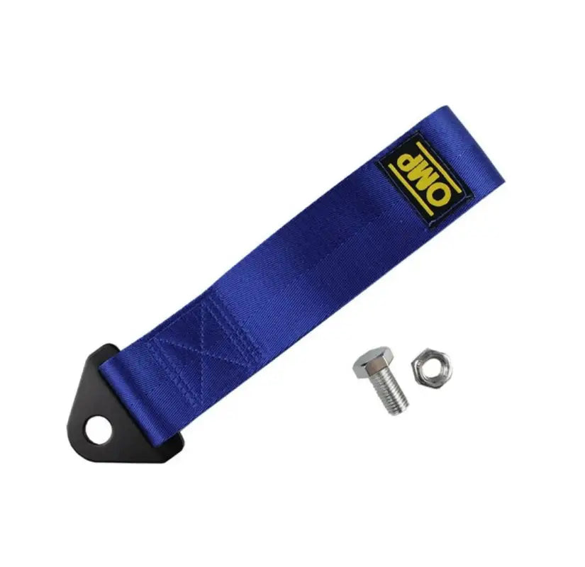 OMP Branded Tow strap complete with Nut/Bolt - Blue - Tow Strap