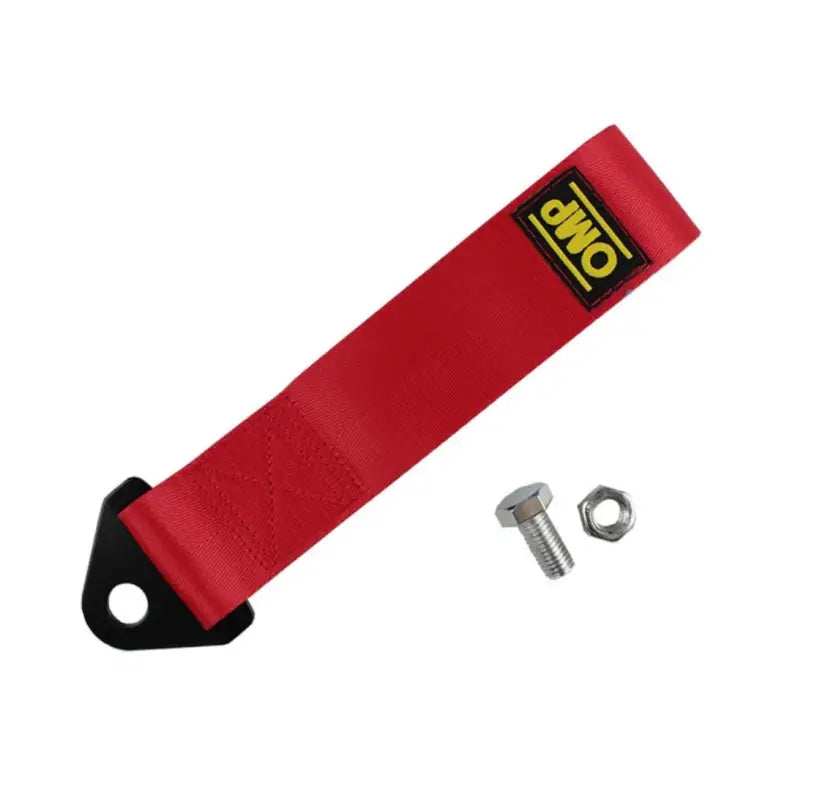 OMP Branded Tow strap complete with Nut/Bolt - Red - Tow Strap