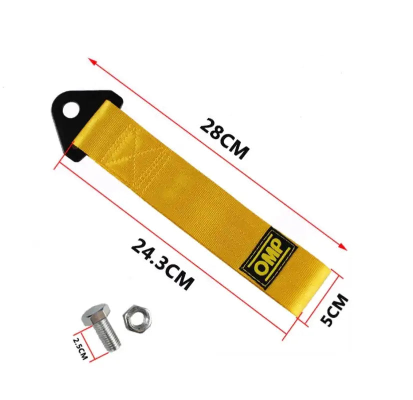 OMP Branded Tow strap complete with Nut/Bolt - Yellow - Tow Strap