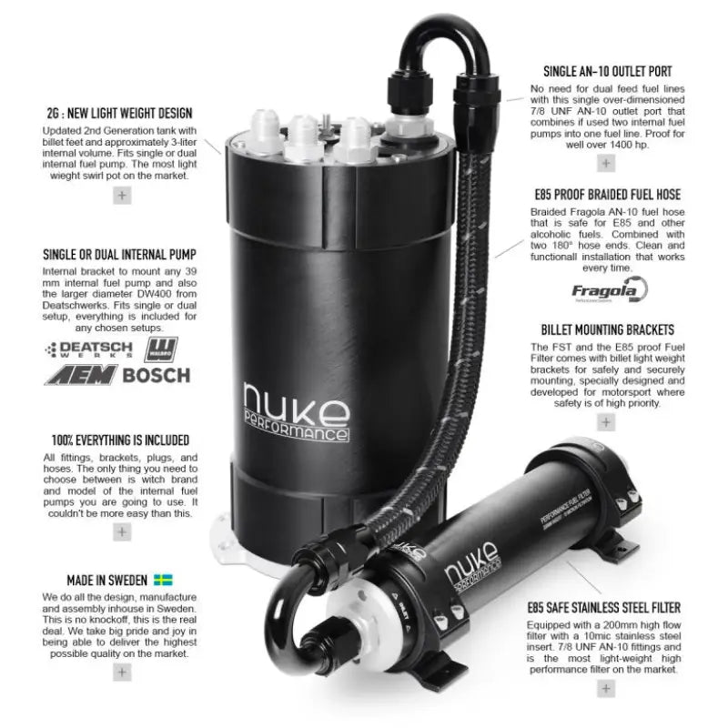 2G 3L Fuel Surge Tank Kit for internal fuel pumps with inline filter - High HP Solution - Swirl Pot